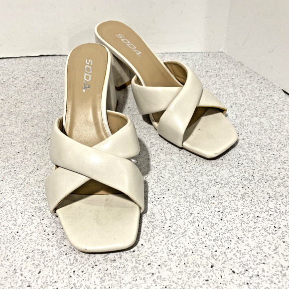 Soda high heel slide sandals slip on shoes creamy white crossover dressy casual - Picture 9 of 9